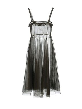 Sheer Black Tulle Midi Dress with Ruffle Trim